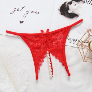 Трусики кружевные с доступом и бусами "Munisa Panties Red" красные 