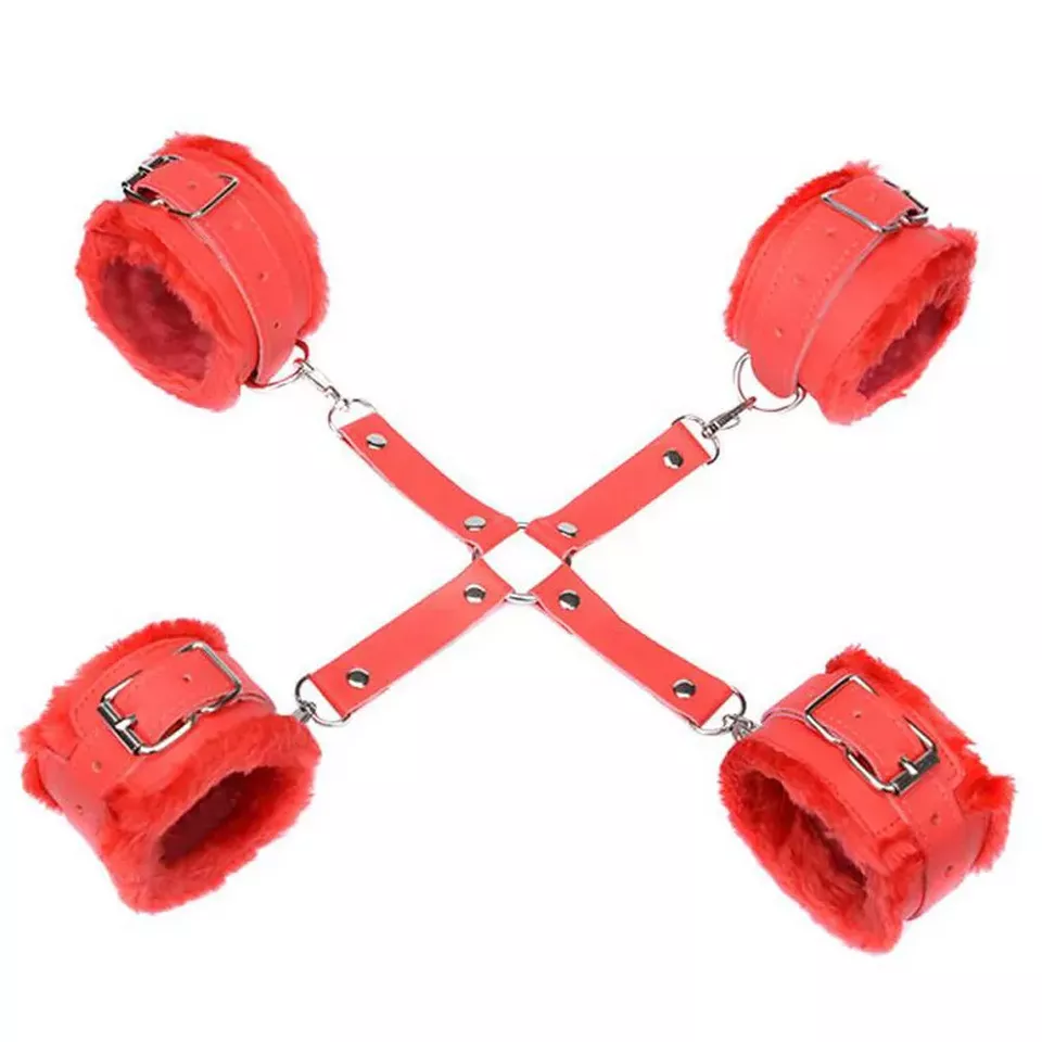 Набор аксессуаров БДСМ "Irons" для фиксации рук и ног с крестовиной красный