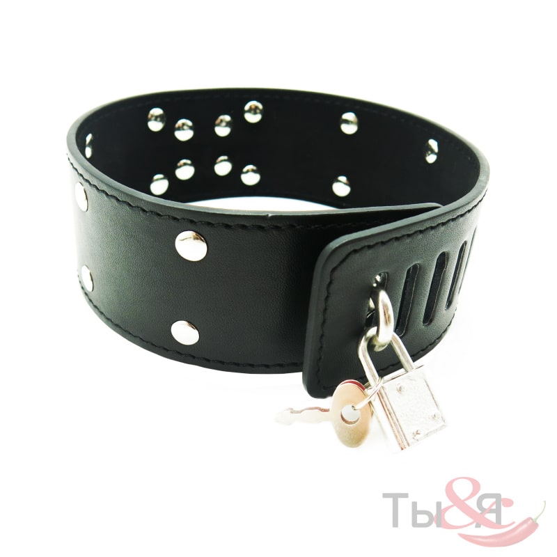 Ошейник с клепками черный с поводком-цепочкой Collar