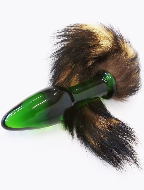 Втулка анальная стеклянная "Gena" с хвостом зеленая 