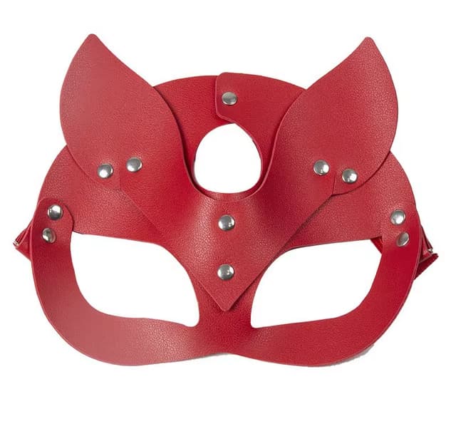 Полумаска "Kitty" с клепками красная