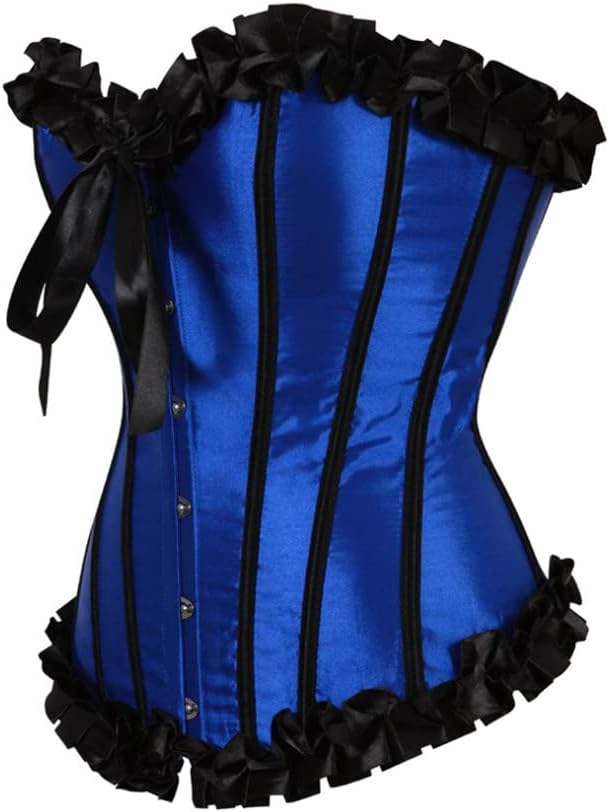 Корсет "Романтик" синий с черными полосками, рюшами