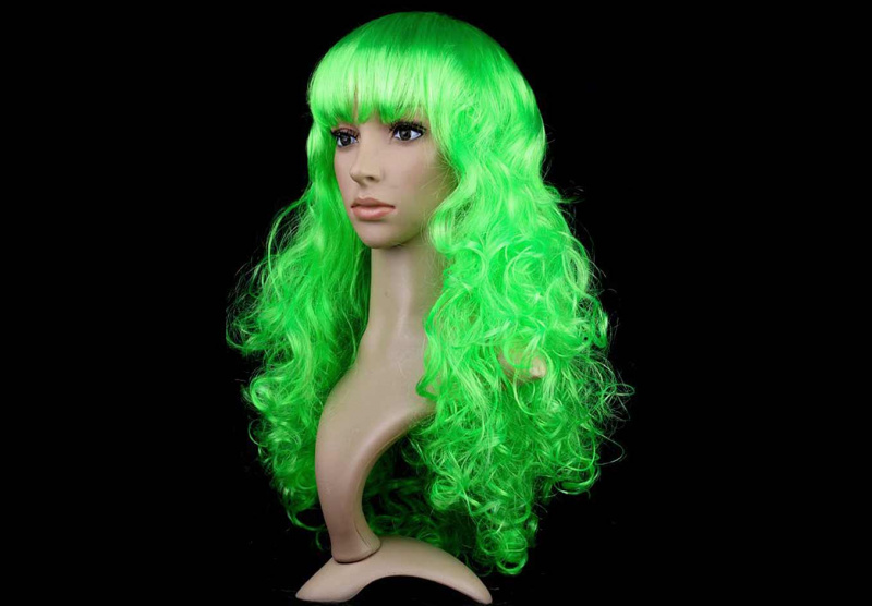 Парик карнавальный зеленый, с длинными вьющимися волосами