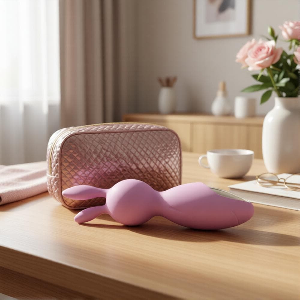 Вибратор силиконовый "Зайчик с ушками" WINYI EMILY розовый, 12 режимов вибрации с подсветкой