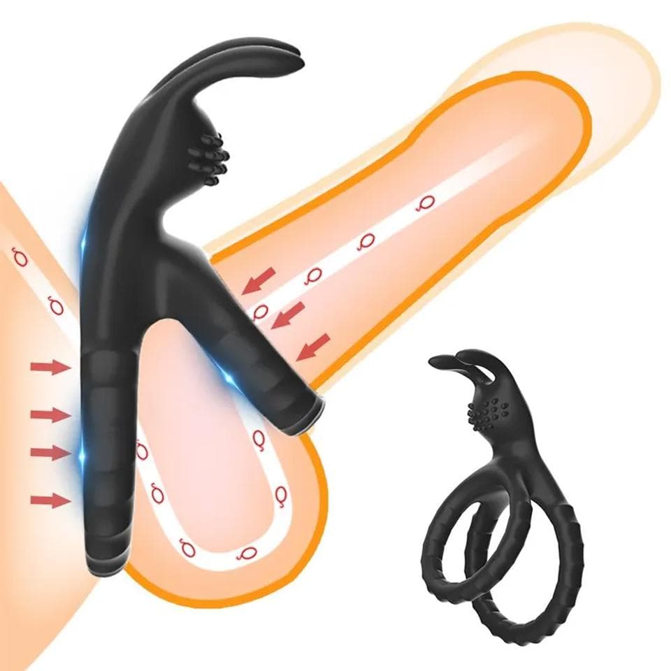 Кольцо эрекционное двойное со стимулятором "Ушастик" черное