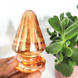 Анальная втулка "Crystall plug" из прозрачно-золотистого стекла, диаметр 4,4см