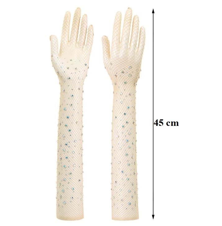 Перчатки в сетку со стразами телесные