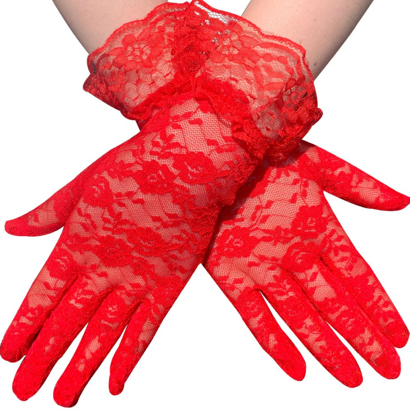 Перчатки гипюровые с оборками красные