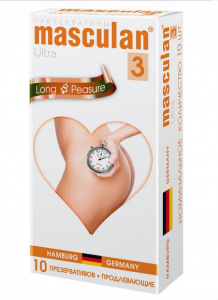 Masculan Long Pleasure с колечками, пупырышками и анестетиком, 10 шт