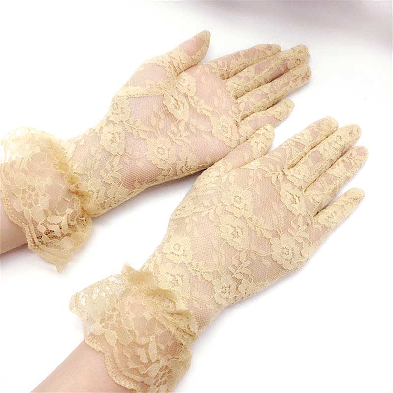 Перчатки гипюровые с оборками бежевые