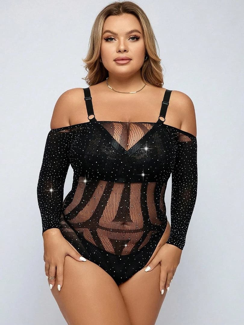 EroHot Eleganse Plus Боди сетка "Bassita" со стразами черное EroHot Eleganse Plus Боди сетка "Bassita" со стразами черное