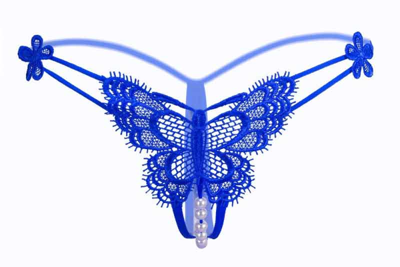 Трусики - бабочки с доступом и бусами, синие