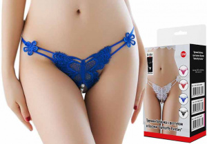 Трусики - бабочки с доступом и бусами, синие