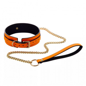 EroHot Glow Ошейник светящийся в темноте, с поводком оранжевый