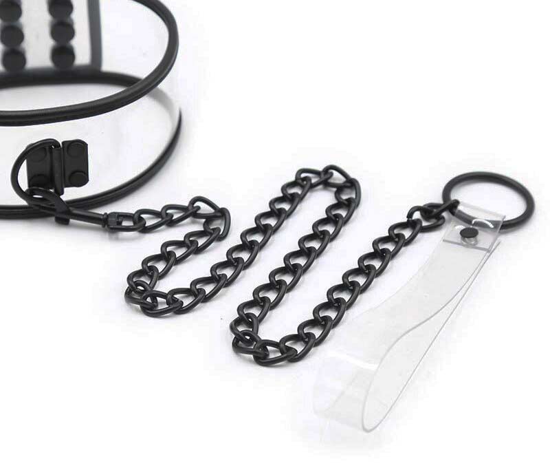 Ошейник "Infinity" прозрачный на клепках с поводком-цепочкой