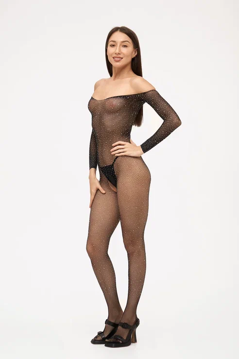 EroHot Crystal Боди-комбинезон сетка с доступом и стразами "Karolina" черный EroHot Crystal Боди-комбинезон сетка с доступом и стразами "Karolina" черный