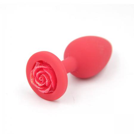 Втулка анальная силиконовая с розой, красная