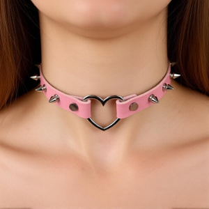 Чокер с сердечком и шипами розовый