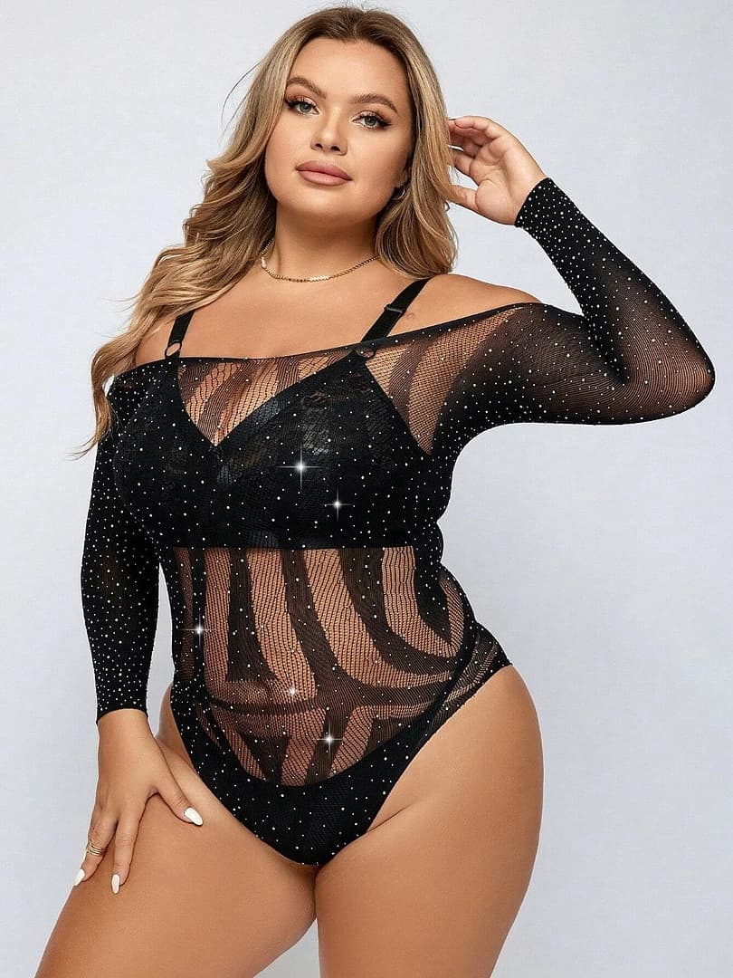 EroHot Eleganse Plus Боди сетка "Bassita" со стразами черное EroHot Eleganse Plus Боди сетка "Bassita" со стразами черное