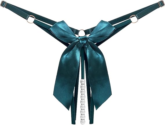 Трусы женские с доступом и бусами "Present" регулируемые по размеру зеленые