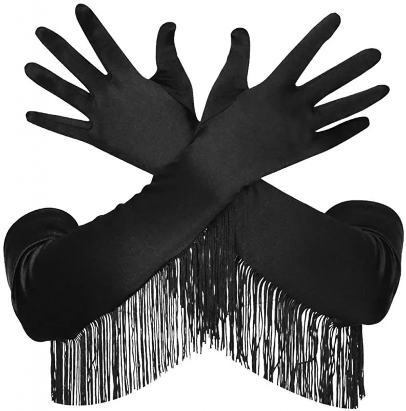 Перчатки с бахрамой "Кабаре" черные