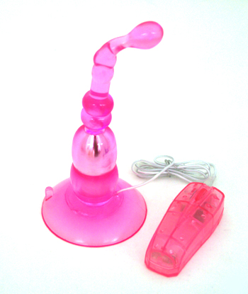 Анальный вибростимулятор с изгибом, на присоске, розовый