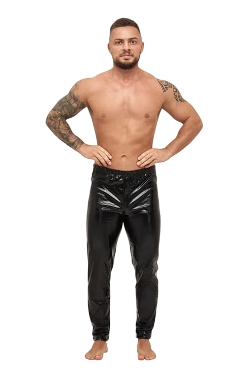 Легинсы мужские L-806 из материала Wetlook черные