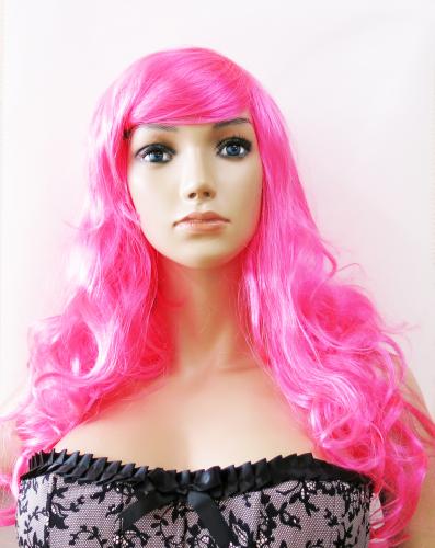 Парик ярко-розовый с длинными вьющимися волосами