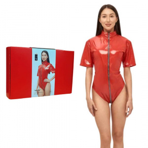 Боди "Heidi" из материала Wetlook красное