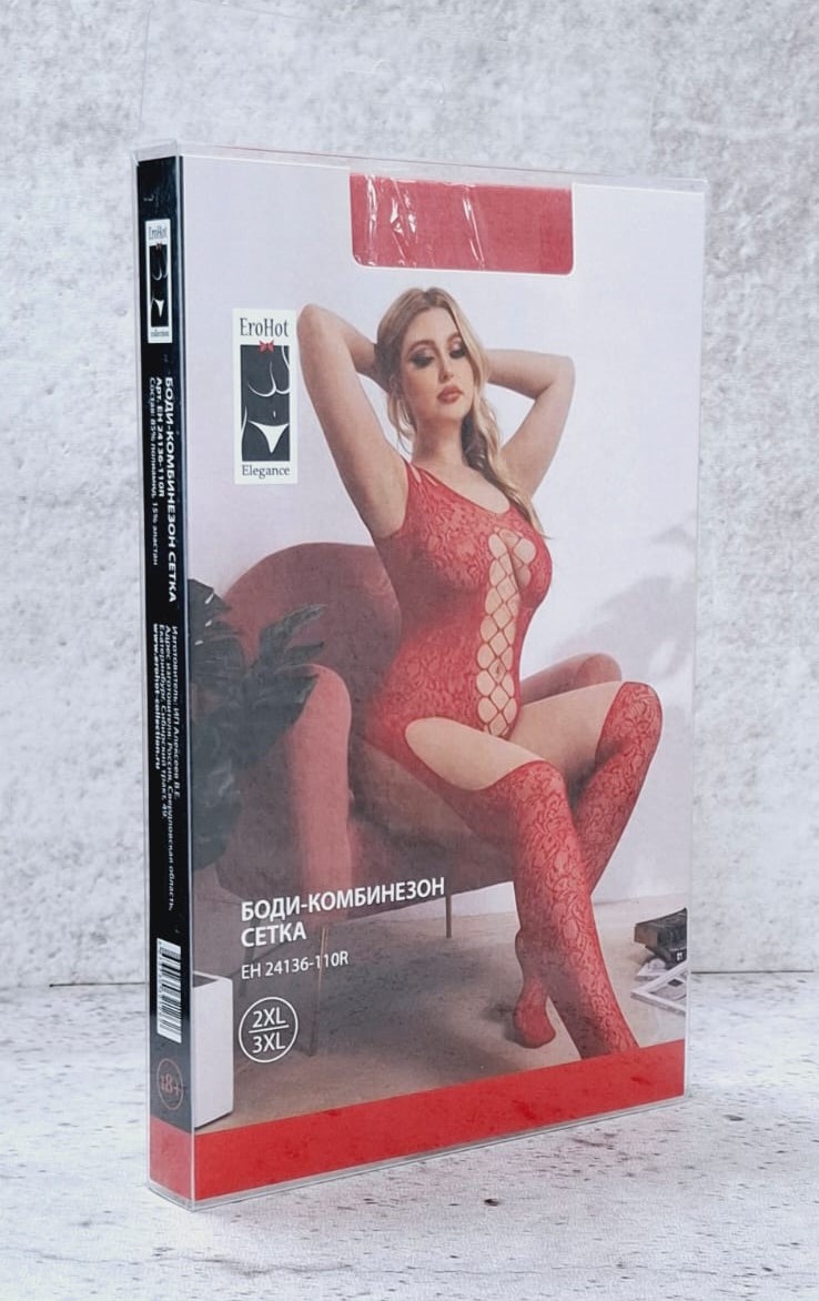 EroHot Eleganse Plus Боди комбинезон сетка "Stefiya" красный