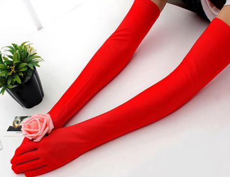 Перчатки атласные длинные, красные