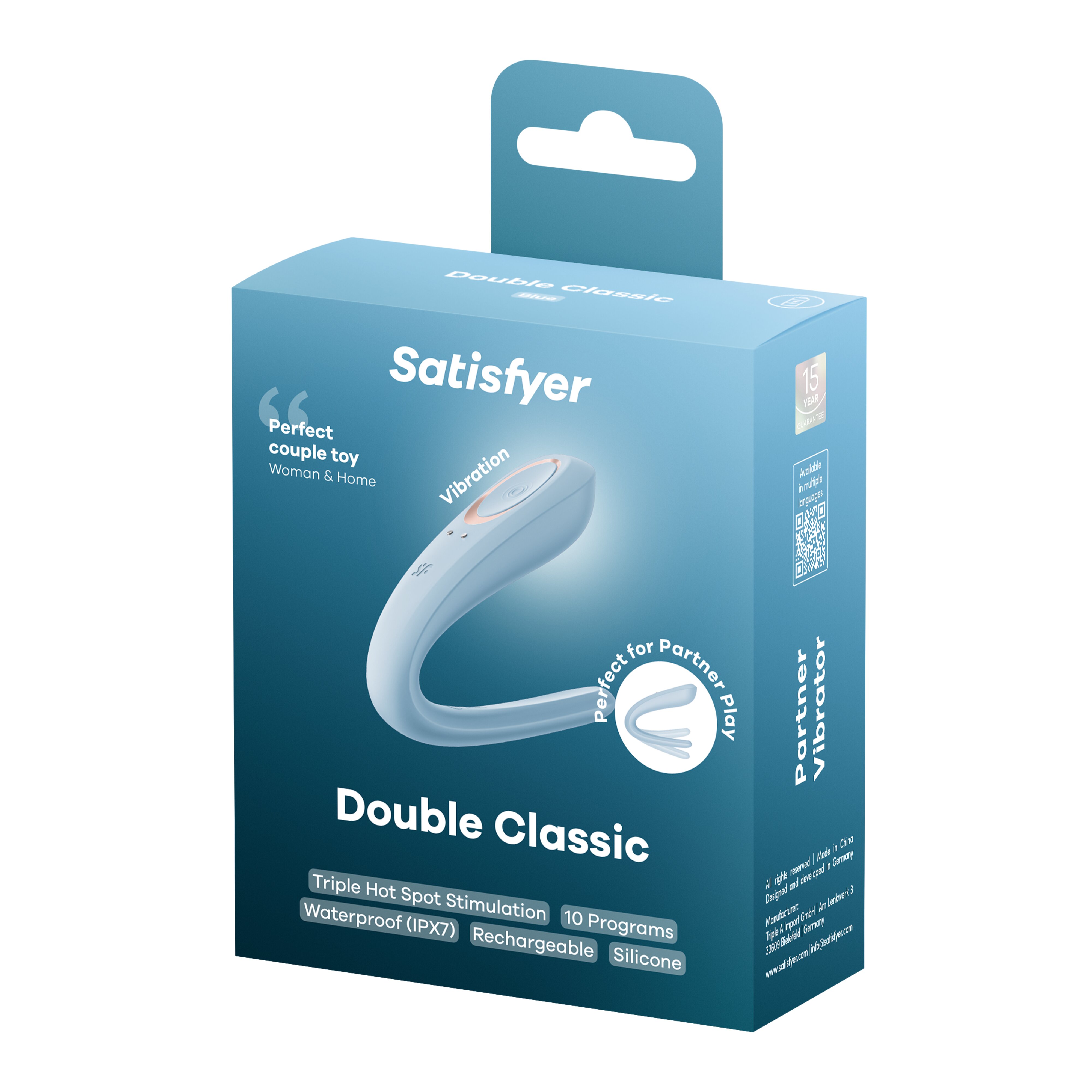 Satisfyer Вибромассажер для пар Satisfyer Double Classic голубой