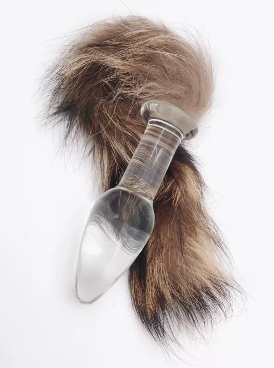 Втулка анальная стеклянная "Gena" с хвостом прозрачная