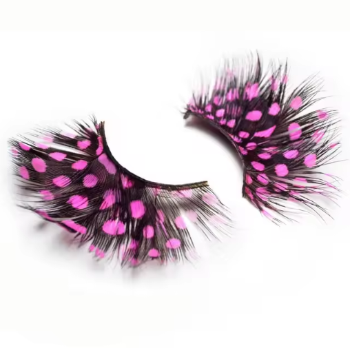 Ресницы "перья" черные в розовый горох