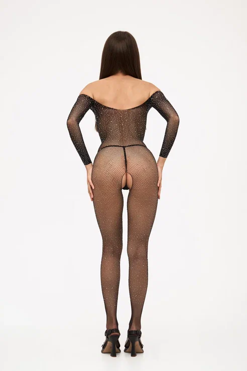 EroHot Crystal Боди-комбинезон сетка с доступом и стразами "Karolina" черный EroHot Crystal Боди-комбинезон сетка с доступом и стразами "Karolina" черный