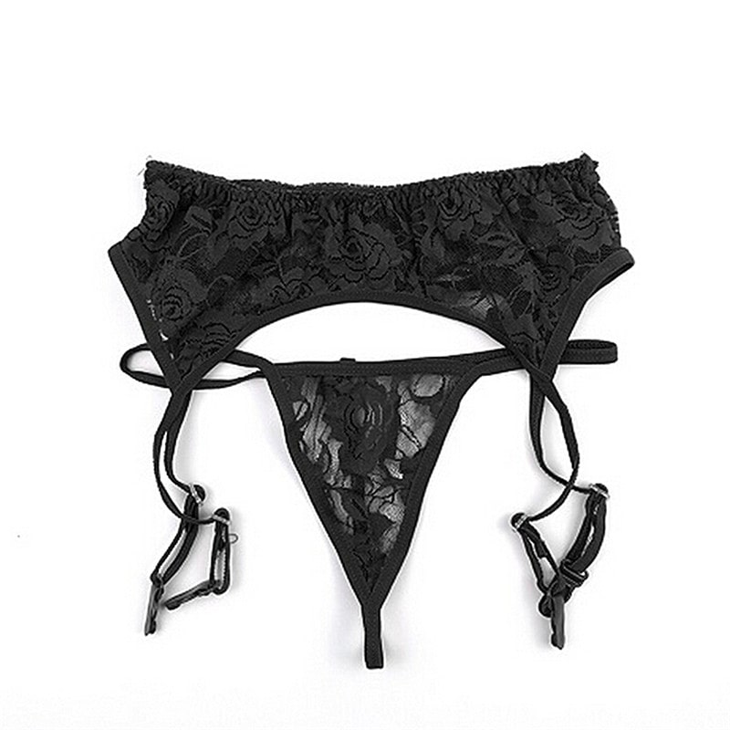 Комплект Пояс "Lace" для чулок кружевной и трусики черный