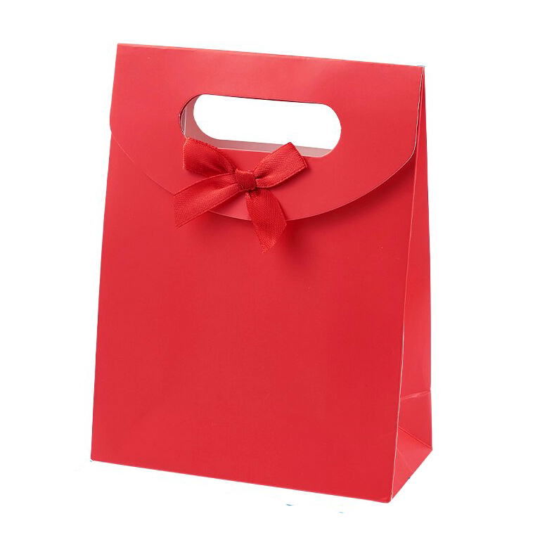 Пакет подарочный красный с бантом, 14*7*21 см
