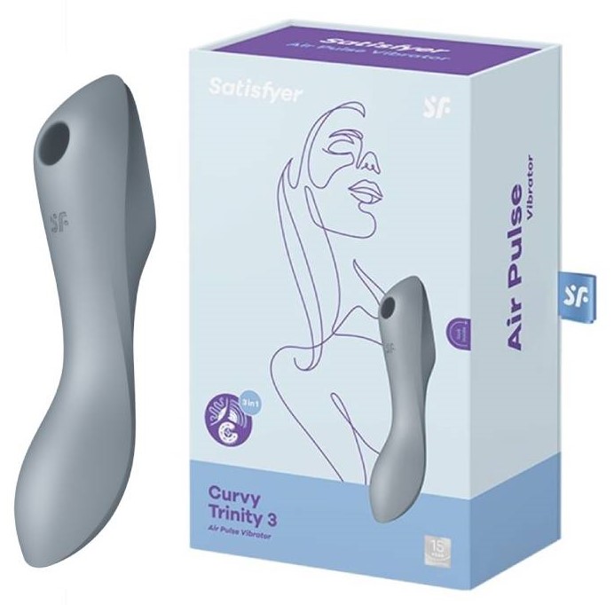 Satisfyer Двухсторонний стимулятор с вибрацией и вакуумно-волновым эффектом Curvy Trinity 3 (bluegre