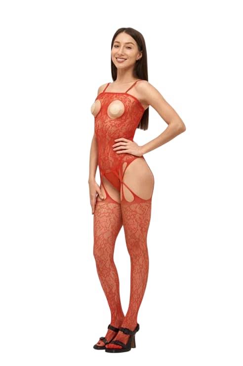 Боди-комбинезон "Tarry" с доступом и открытой грудью красный Боди-комбинезон "Tarry" с доступом и открытой грудью красный