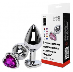 Втулка анальная металлическая с кристаллом "Сердце", диаметр 3,4см