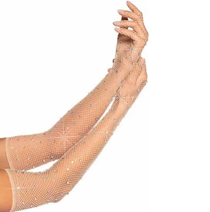 Перчатки в сетку со стразами телесные