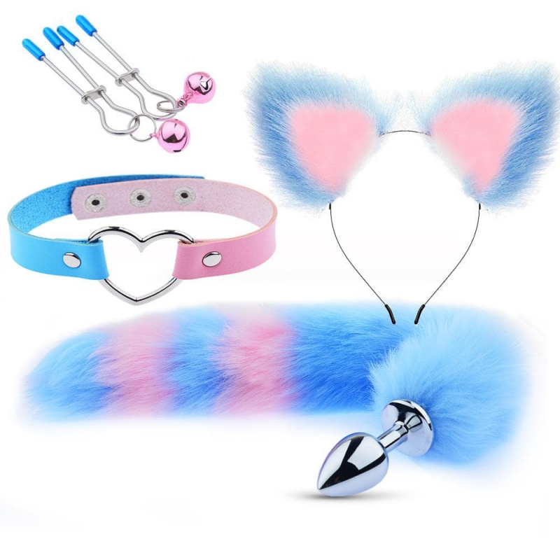 Набор игровой "Кошечка" с длинным хвостом розово-голубой