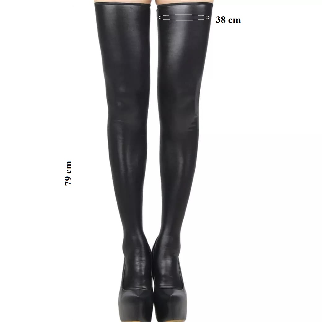 Чулки CH-811 с застежкой-молнией из материала Wetlook черные