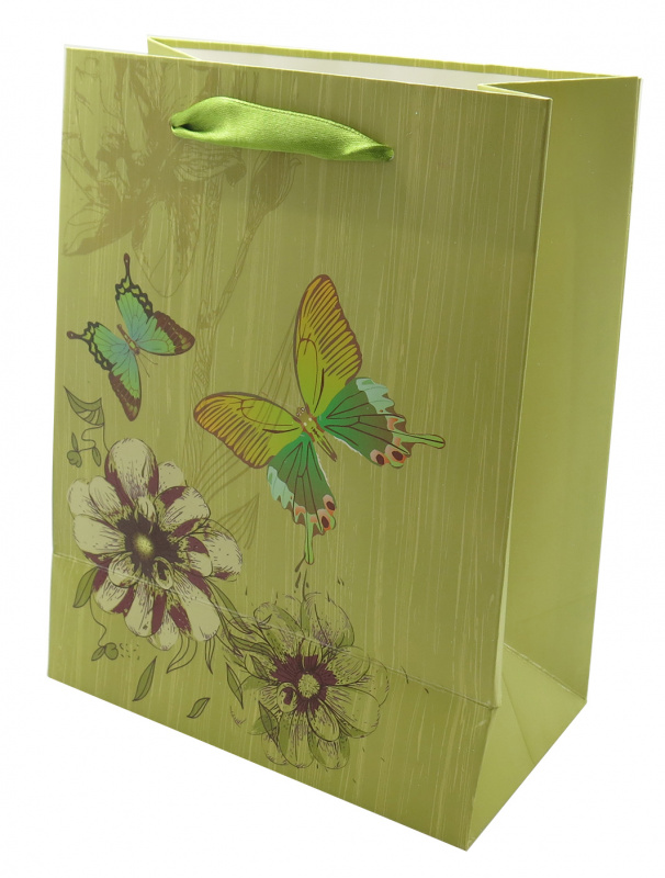 Пакет подарочный "Цветы на зеленом", 18*23 см