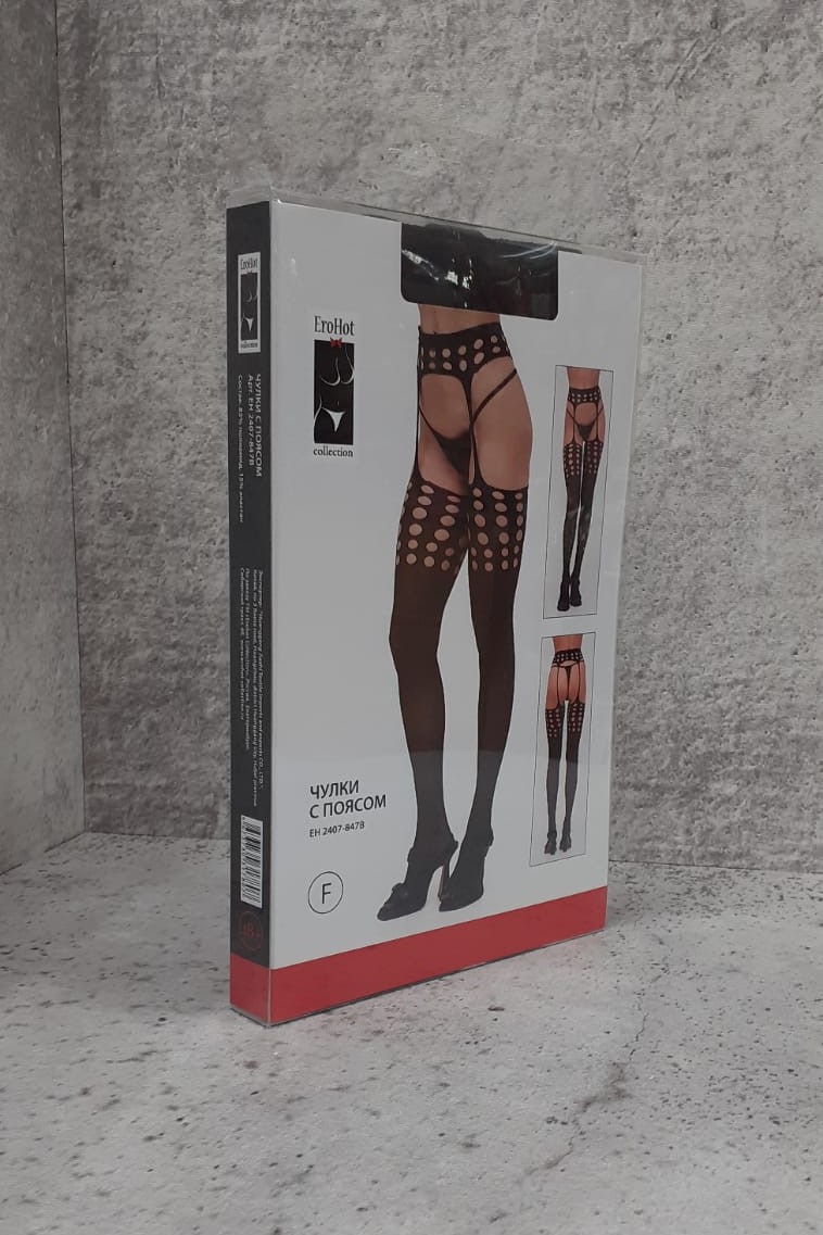 Чулки с поясом CHP-847 ажурная сетка черные Чулки с поясом CHP-847 ажурная сетка черные