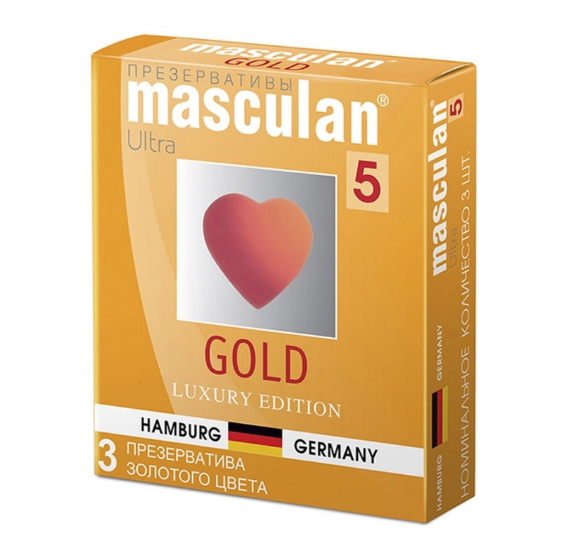 Masculan 5 ultra Утонченный латекс золотого цвета, 3 шт