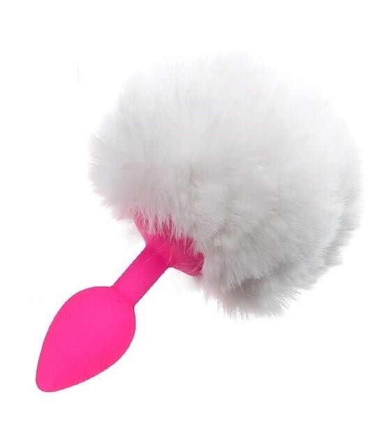 Анальная пробка "Bunny tail" силиконовая с белым хвостиком