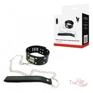 Ошейник с клепками черный с поводком-цепочкой Collar