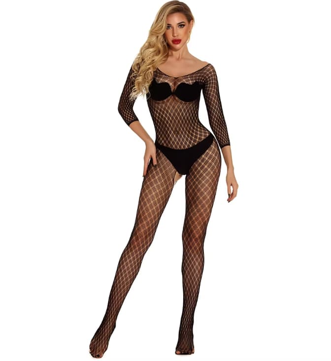 Боди-комбинезон сетка с рукавами "Gisel" с доступом черный Боди-комбинезон сетка с рукавами "Gisel" с доступом черный