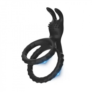 Кольцо эрекционное двойное со стимулятором "Ушастик" черное